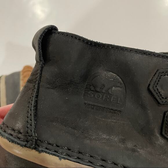 Sorel Out N About Black Leather‎ Lace Up Ankle Waterproof Duck Boots Size 7 - Picture 8 of 11